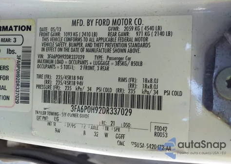 2013 Ford Fusion Se from USA, damaged, VIN 3FA6P0H92DR337029